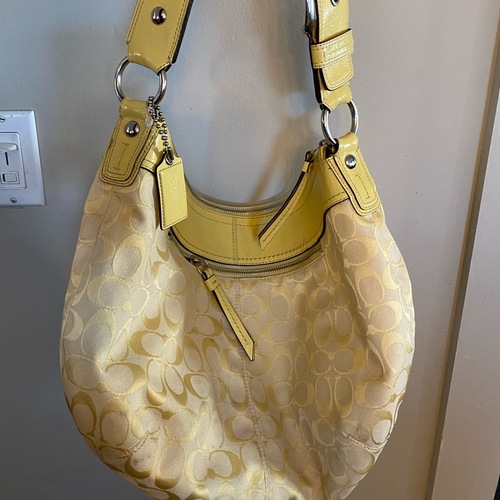 Coach, yellow jacquard purse and wallet